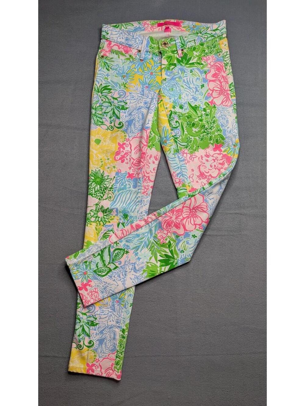 Lilly Pulitzer South Ocean Skinny Jeans Womens 0 Multicolor Floral Tropical